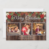 Vrolijk Kerstmis 3 Foto Rustiek Hout Holly Berries Kaart (Voorkant)