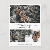 Vrolijk Kerstmis 3 foto's Collage Modern Script Feestdagenkaart (Voorkant)