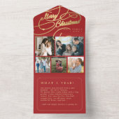 Vrolijk Kerstmis 5 foto collage rustieke rode kaar All In One Uitnodiging (Binnen)