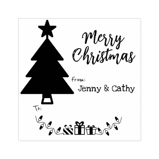 Vrolijk Kerstmis aan en van etiket, douanenaam, Rubberstempel (Afrduk)