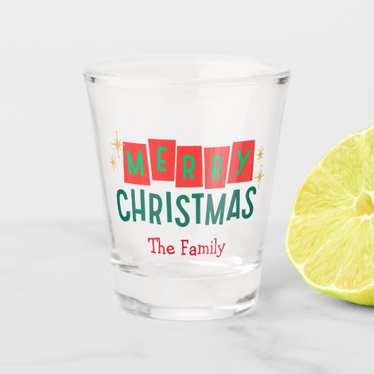 Vrolijk Kerstmis aangepaste familienaam Shot Glas (Voorkant)