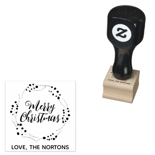 Vrolijk Kerstmis aangepaste script rustieke krans Rubberstempel (Gestempeld)