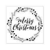 Vrolijk Kerstmis aangepaste script rustieke krans Zelfinktende Stempel (Design)