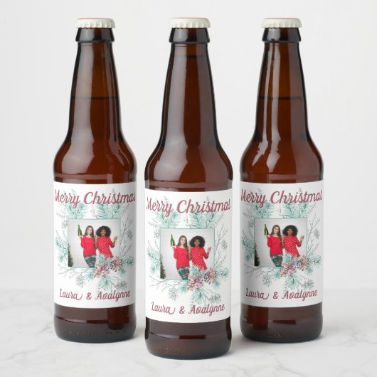 Vrolijk Kerstmis aangepaste tekst en foto Bier Etiket (Flessen)
