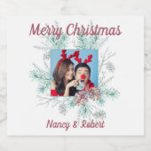 Vrolijk Kerstmis aangepaste tekst en foto Sparkling Wijnetiket (Enkel label)