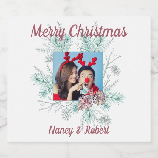 Vrolijk Kerstmis aangepaste tekst en foto Sparkling Wijnetiket (Enkel label)