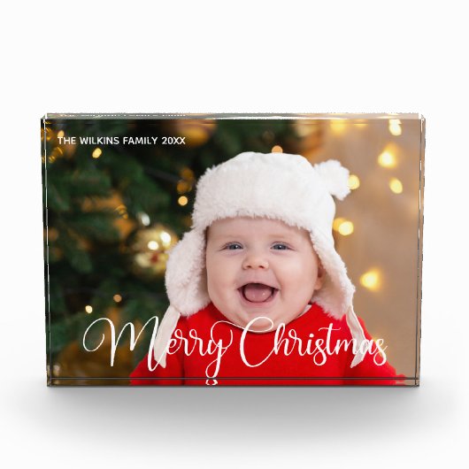 Vrolijk Kerstmis Aangepaste Witte Manuscript Baby Fotoblokken (Voorkant)