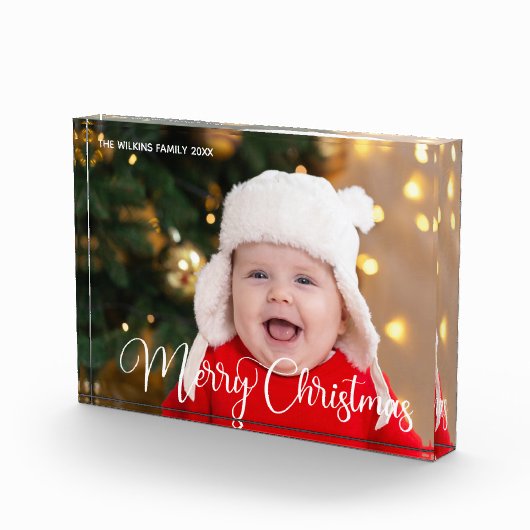 Vrolijk Kerstmis Aangepaste Witte Manuscript Baby Fotoblokken (Rechts)