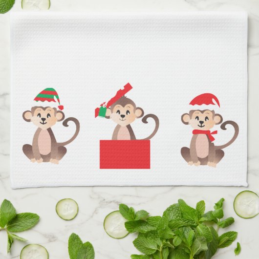 Vrolijk Kerstmis Aap Santa Hoed Theedoek (Gevouwen)