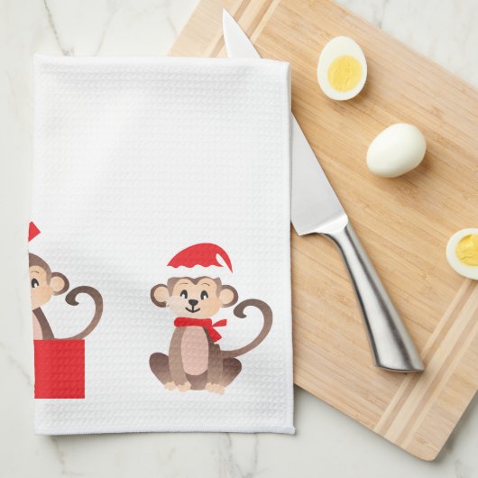 Vrolijk Kerstmis Aap Santa Hoed Theedoek (Quarter Fold)