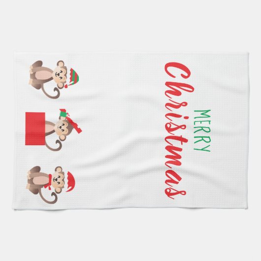 Vrolijk Kerstmis Aap Santa Hoed Theedoek (Horizontaal)