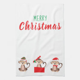 Vrolijk Kerstmis Aap Santa Hoed Theedoek