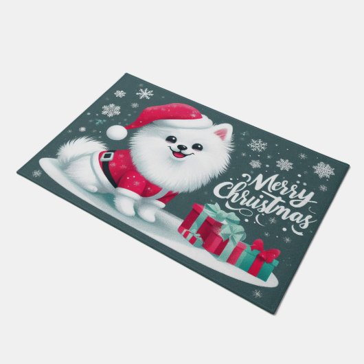 Vrolijk Kerstmis Amerikaans Eskim Hond Santa Hoed  Deurmat (Schuin)