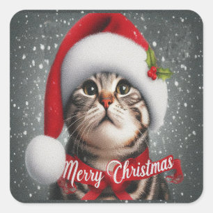 Vrolijk Kerstmis Amerikaanse shorthair Cat, Santa  Vierkante Sticker