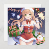 Vrolijk Kerstmis anime meisje rood Feestdagenkaart (Voorkant / Achterkant)