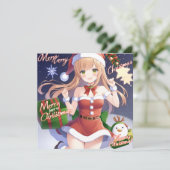 Vrolijk Kerstmis anime meisje rood Feestdagenkaart (Staand voorkant)