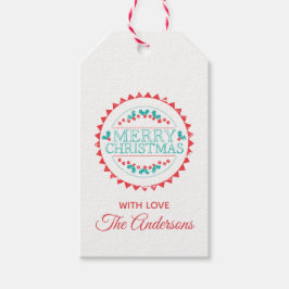 Vrolijk Kerstmis Aqua & Rood Krijt Stamp Typografi Cadeaulabel