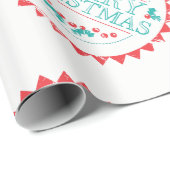 Vrolijk Kerstmis Aqua & Rood Krijt Stamp Typografi Cadeaupapier (Rol Hoek)