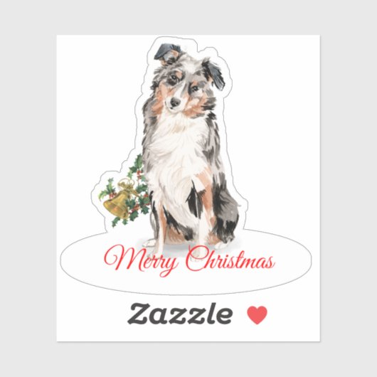Vrolijk Kerstmis Australische Herder Custom Vinyl Sticker (Vel)