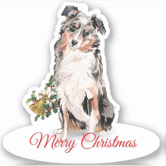 Vrolijk Kerstmis Australische Herder Custom Vinyl Sticker (Voorkant)