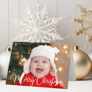 Vrolijk Kerstmis Baby Foto Chique Witte Kalligrafi Feestdagen Kaart