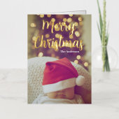 Vrolijk Kerstmis Baby Foto Echt Goud Folie Wenskaart (Voorkant)