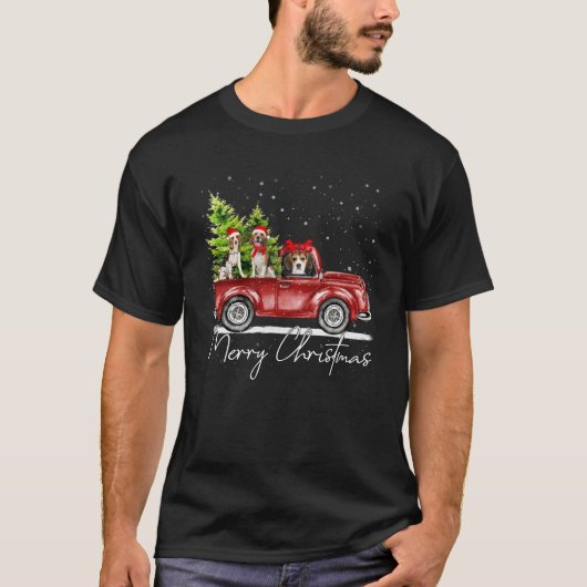 Vrolijk Kerstmis Beagle Santa Rode Vrachtwagen Ker T-shirt (Voorkant)