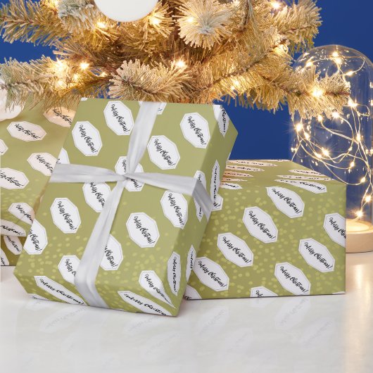 Vrolijk Kerstmis beige en witte glitter Cadeaupapier (Feestdagen)