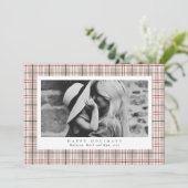 Vrolijk Kerstmis Beige Plaid Één Foto Feestdagenkaart (Staand voorkant)