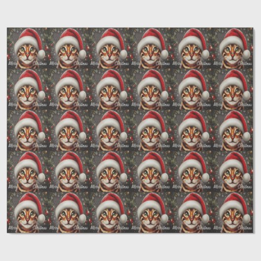 Vrolijk Kerstmis Bengaals Kat, Kerstmis Santa Beng Cadeaupapier (Vlak)