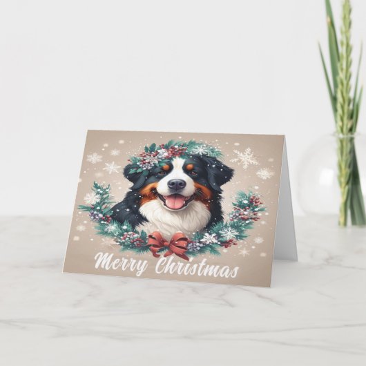 Vrolijk Kerstmis Berner Berg Hond Xmas Feestdagen Kaart (Voorkant)