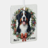 Vrolijk Kerstmis Berner Berg Hond Xmas Metalen Ornament (Voorkant Rechts)