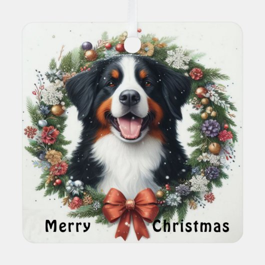 Vrolijk Kerstmis Berner Berg Hond Xmas Metalen Ornament (Voorkant)