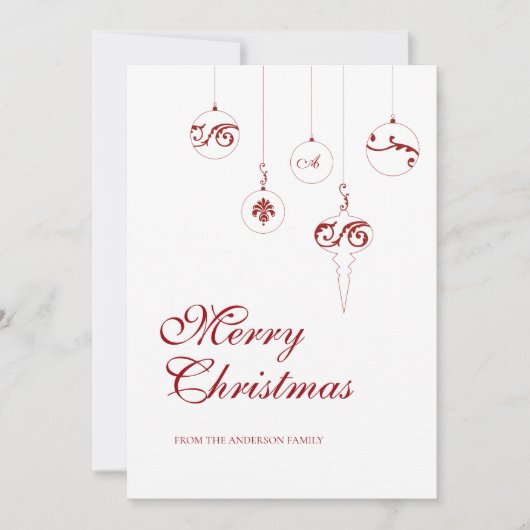 Vrolijk Kerstmis Berry Rood Monogram Bauble Feestdagenkaart (Voorkant)