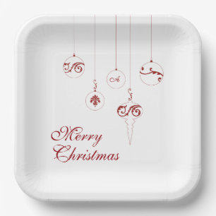 Vrolijk Kerstmis Berry Rood Monogram Bauble Papieren Bordje