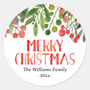 Vrolijk Kerstmis Bessen Familie Ronde Sticker