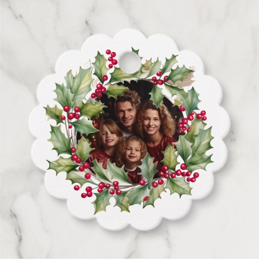 Vrolijk Kerstmis bewerkbare fotofamilie Bedankjes Labels (Voorkant)