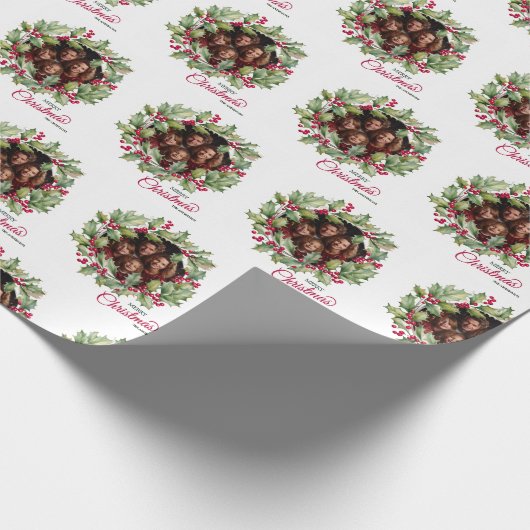 Vrolijk Kerstmis bewerkbare fotofamilie Cadeaupapier (Hoek)