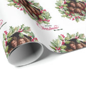 Vrolijk Kerstmis bewerkbare fotofamilie Cadeaupapier (Rol Hoek)