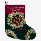 Vrolijk Kerstmis bewerkbare fotofamilie Grote Kerstsok (Voorkant)