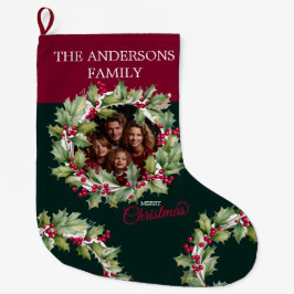Vrolijk Kerstmis bewerkbare fotofamilie Grote Kerstsok