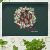 Vrolijk Kerstmis bewerkbare fotofamilie Theedoek (Gevouwen)