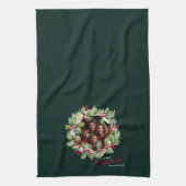 Vrolijk Kerstmis bewerkbare fotofamilie Theedoek (Verticaal)