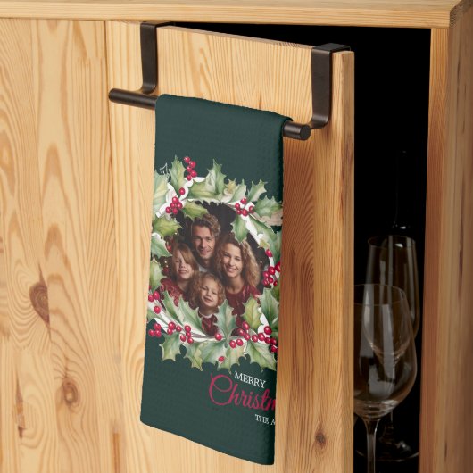 Vrolijk Kerstmis bewerkbare fotofamilie Theedoek (Derde Gevouwen)