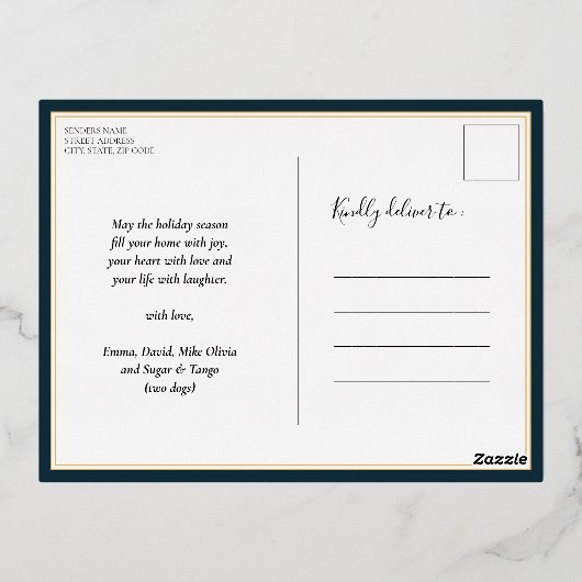 Vrolijk Kerstmis Blauw Goud Kalligrafie Niet Foto Folie Feestdagen Briefkaart (Achterkant)