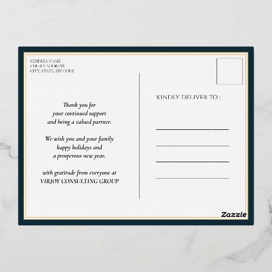 Vrolijk Kerstmis Blauw Goud Kalligrafie Zaken Folie Feestdagen Briefkaart (Achterkant)