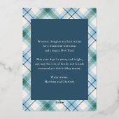 Vrolijk Kerstmis Blauw Groen Plaid Tartan Foto Folie Feestdagenkaart (Achterkant)