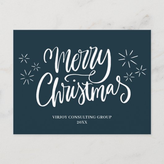 Vrolijk Kerstmis Blauw Kalligrafie Business Modern Feestdagenkaart (Voorkant)