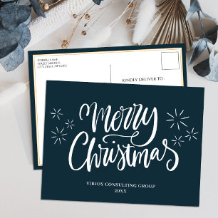 Vrolijk Kerstmis Blauw Kalligrafie Business Modern Feestdagenkaart