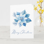 Vrolijk Kerstmis Blauw Poinsettia Kaart (Gele Bloem)